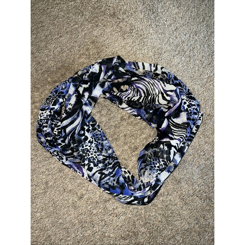 Susan Graver Sheer Circle Scarf Black Blue Animal Print One Size